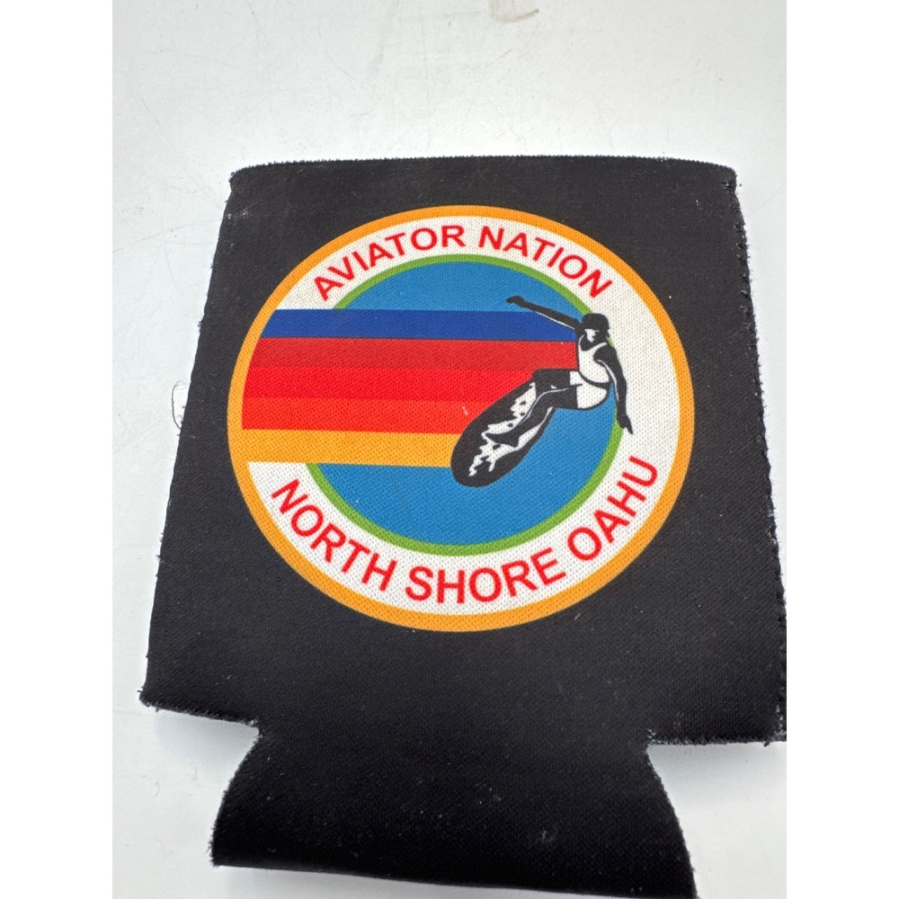 Aviator Nation North Shore Oahu Can Cooler Black Retro Surfer Logo Koozie Hawaii
